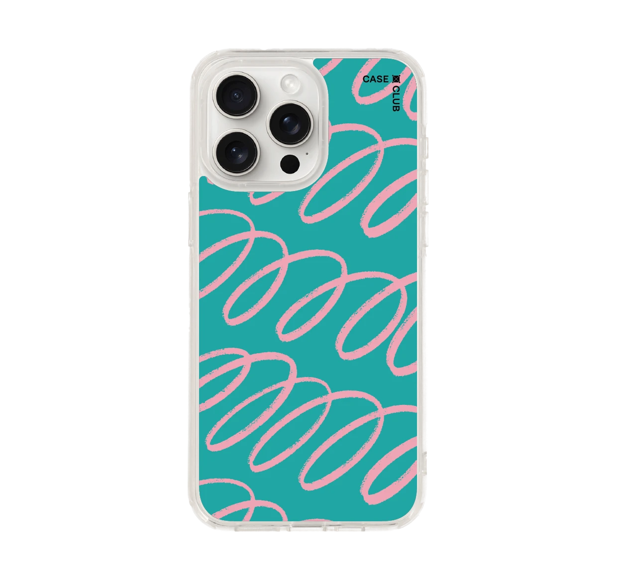 iphone 15 pro max clear case blue & pink curvy pattern